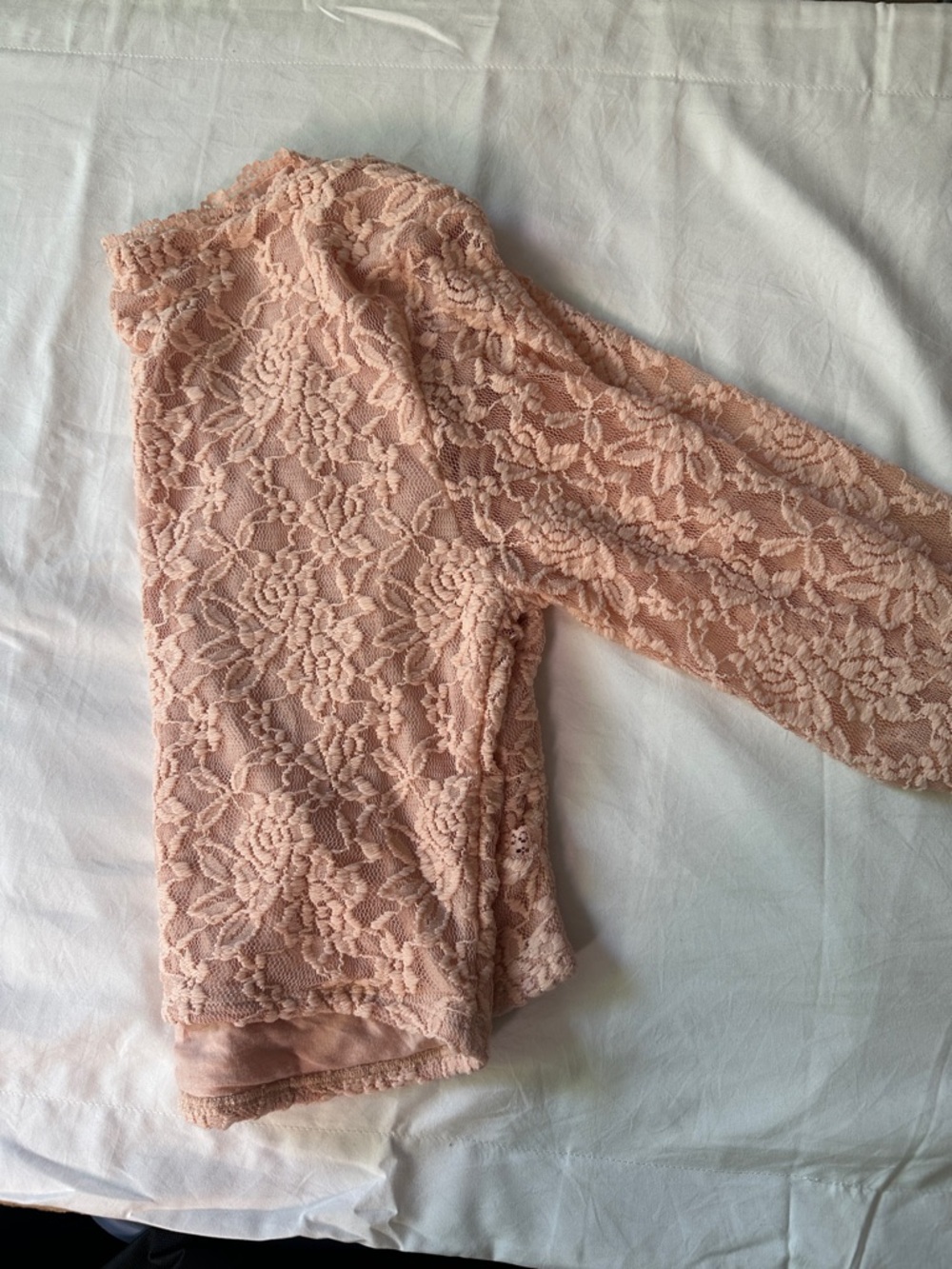 Vintage Forever 21 Peach Pink Lace V-Neck Long Sleeve Overlay Top - Picture 6 of 6
